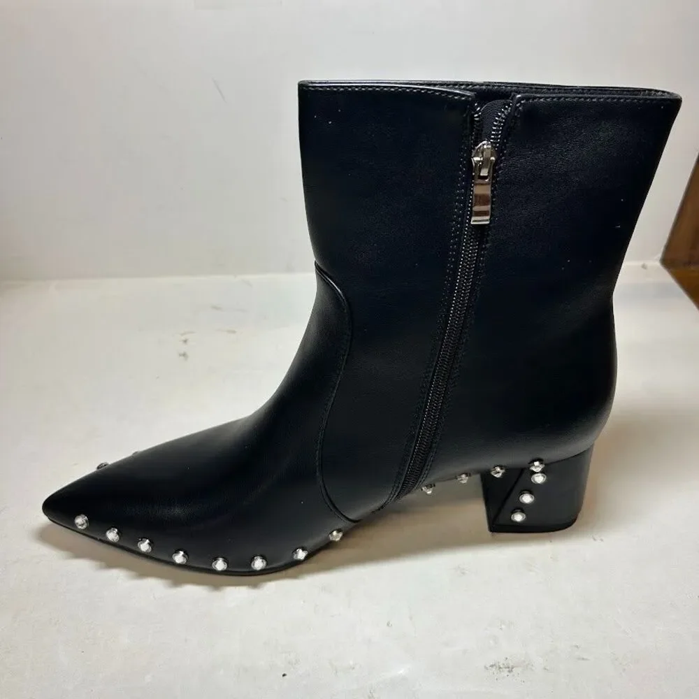 Vaila Womens 13 M Black Studded Diana Zip Up Block Heel Boots NIB RY6